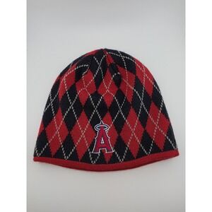 Los Angeles Angels Beanie Hat Red Black Argyle Knit One Size MLB Winter Cap
